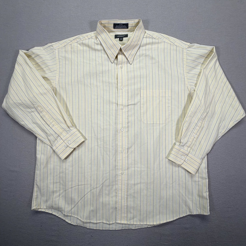Croft & Barrow Button Down Mens 18.5 34/35 Excellent Yellow Striped Oxford Shirt